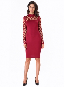 5 Colors S-XL Long Sleeve Fishnet  Midi Dress