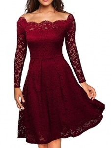 5 Colors S-XXL Lace Knee Length Dress