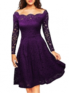 5 Colors S-XXL Lace Knee Length Dress