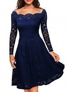 5 Colors S-XXL Lace Knee Length Dress