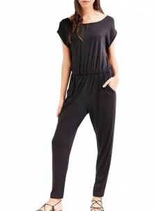 Black S-XL Short Sleeve Jumpsuit
