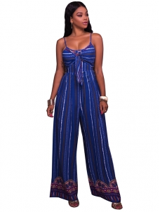 Blue S-XL Sexy Straps Vertical Grain Jumpsuit