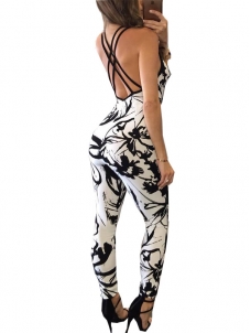 White S-XL Sexy Back Lace Up Jumpsuit