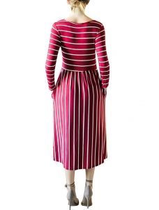 Wind Red S-XL Striped Design Maxi Dress