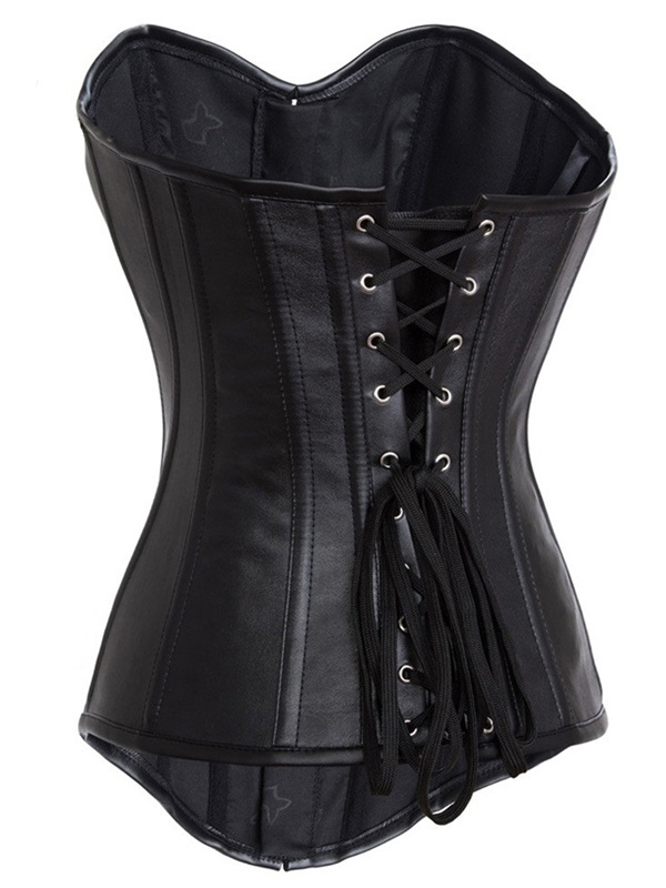 Black S-3XL Faux Steampunk Leather Corset 