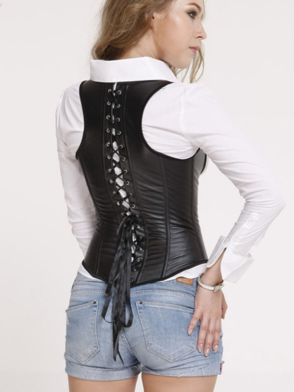 Black S-6XL Buckle-Up Steampunk Leather Corset
