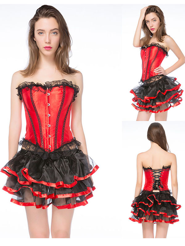 S-6XL Sexy Burlesque Overbust Corset with Skirt