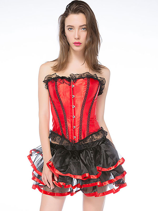 S-6XL Sexy Burlesque Overbust Corset with Skirt