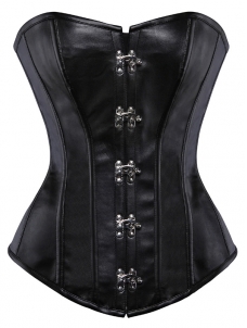 Black S-3XL Faux Steampunk Leather Corset 