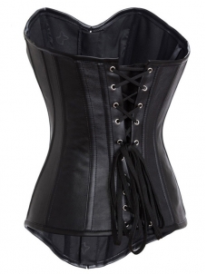 Black S-3XL Faux Steampunk Leather Corset 