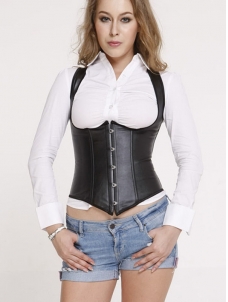 Black S-6XL Buckle-Up Steampunk Leather Corset