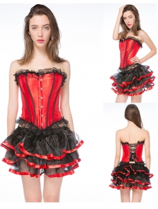 S-6XL Sexy Burlesque Overbust Corset with Skirt