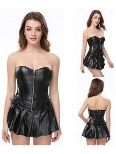 Sexy Black Faux Leather Corsets Overbust With Hollow