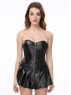 Sexy Black Faux Leather Corsets Overbust With Hollow