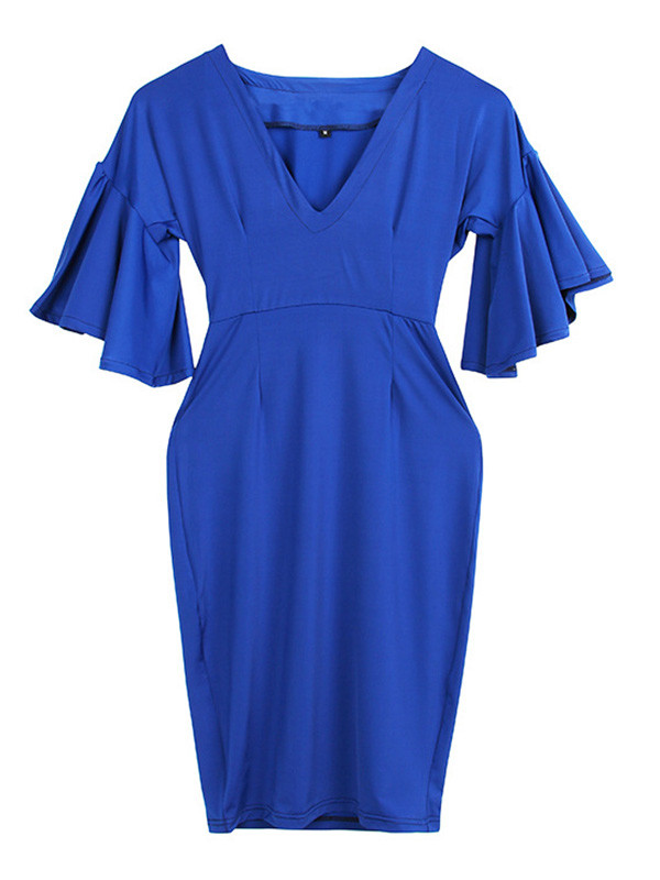 4 Colors Sexy V Neck Half Sleeve Midi Dresses 