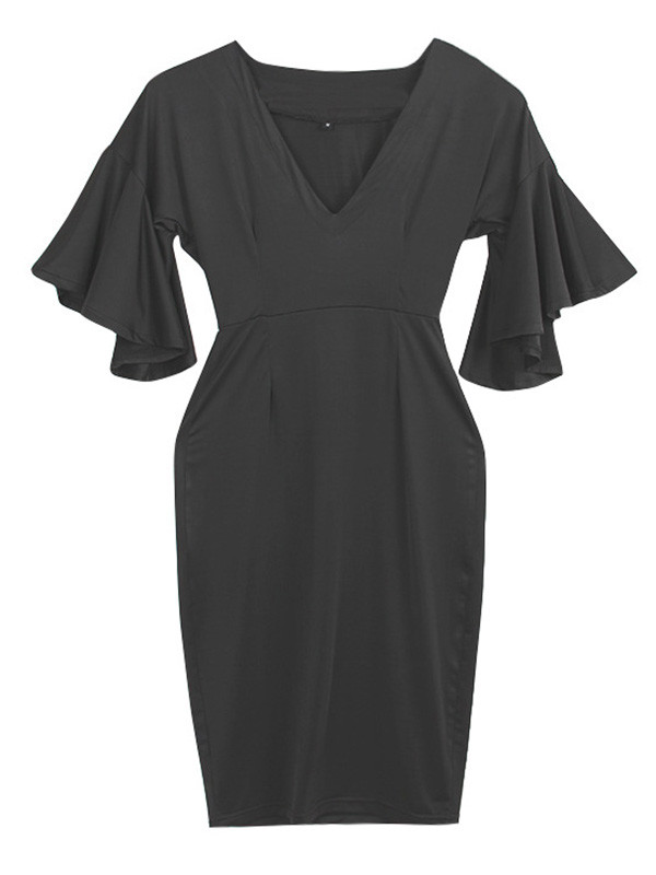 4 Colors Sexy V Neck Half Sleeve Midi Dresses 