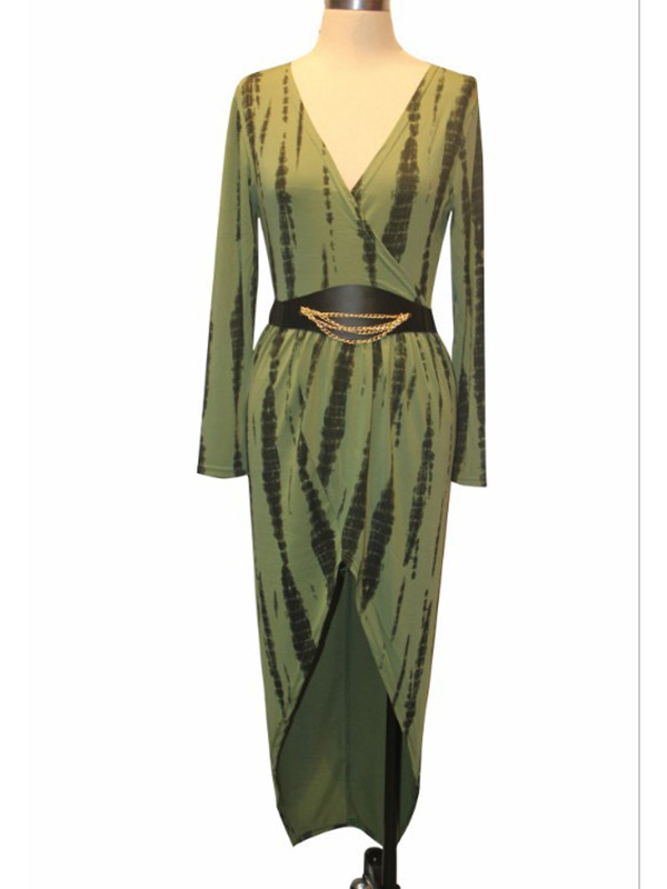 4 Colors Sexy V Neck Long Sleeves Print Dress