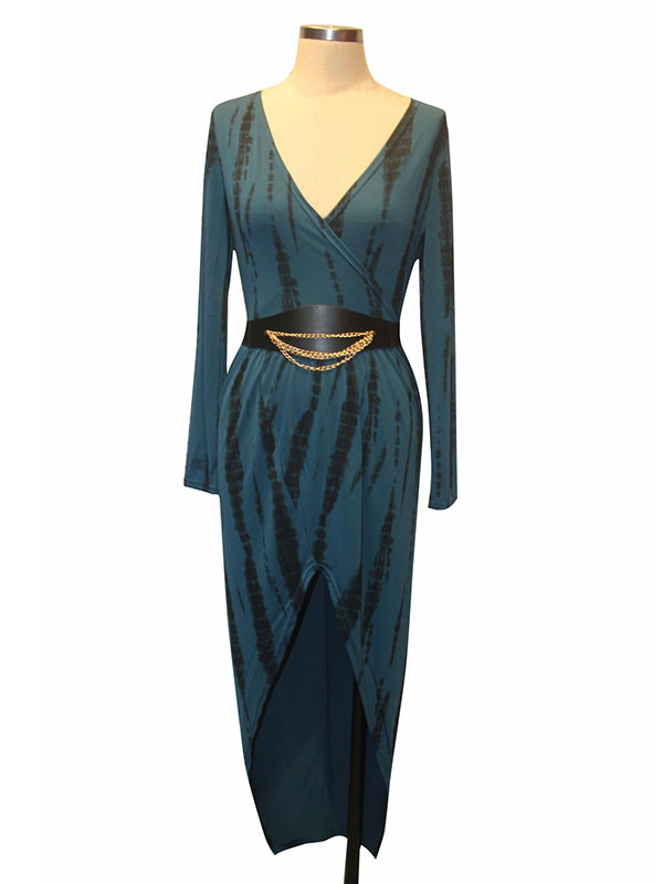 4 Colors Sexy V Neck Long Sleeves Print Dress
