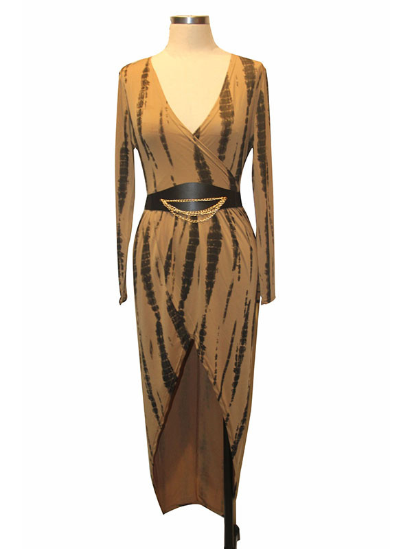 4 Colors Sexy V Neck Long Sleeves Print Dress