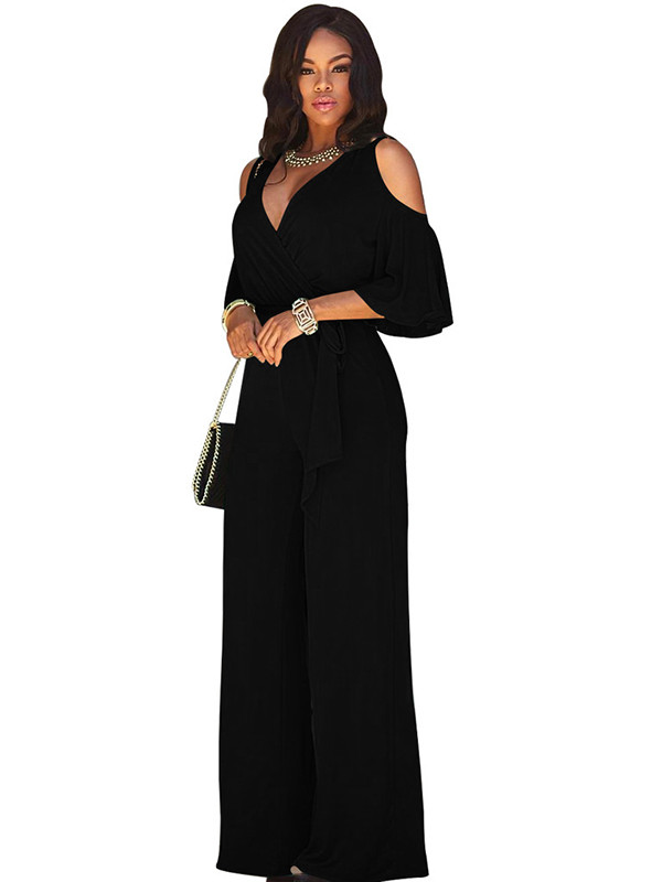Black Euramerican Hollow-out Black Jumpsuits  