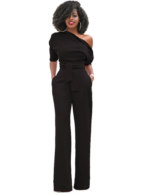 Black Euramerican Navy Knitting Jumpsuits