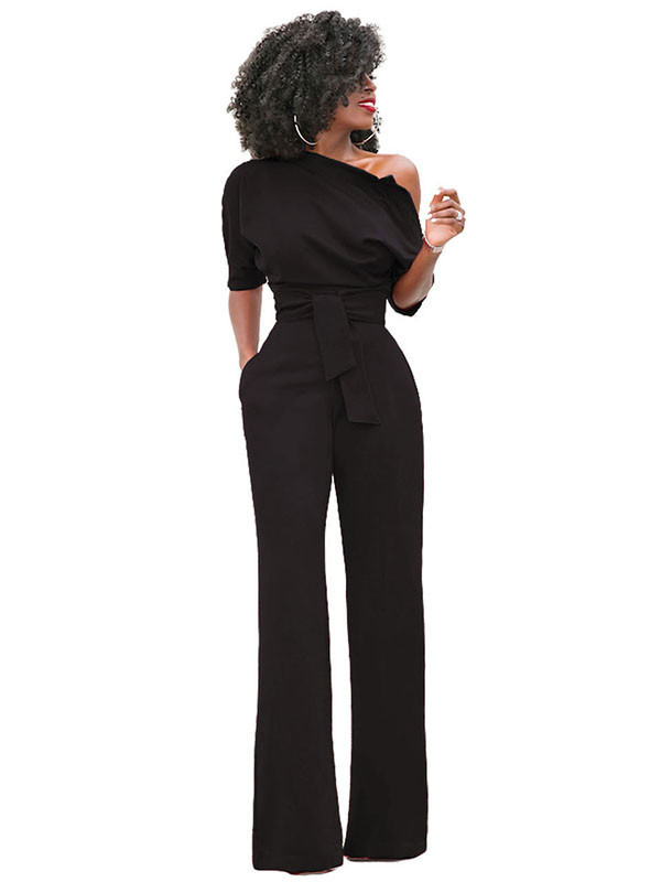 Black Euramerican Navy Knitting Jumpsuits