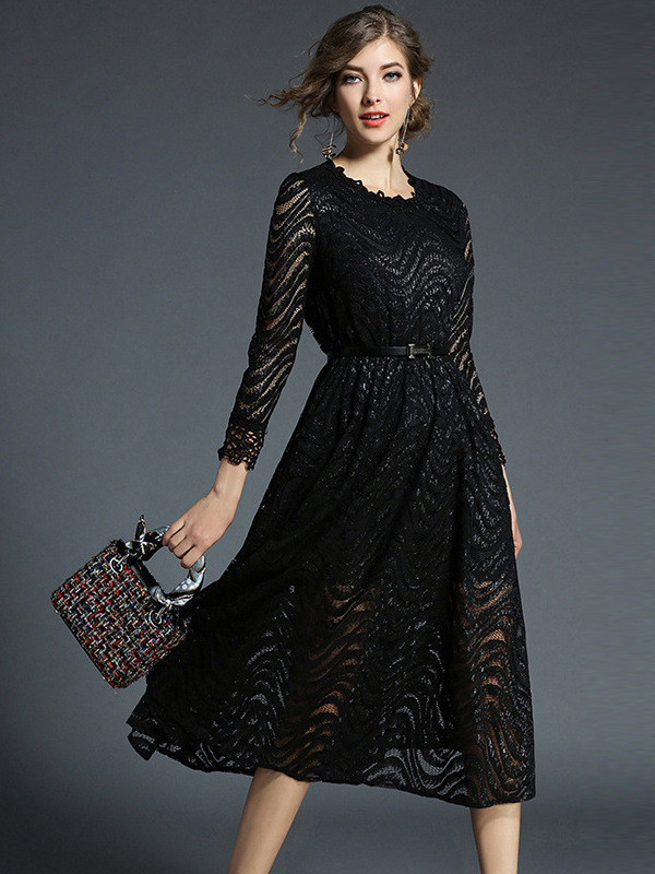 Black Fashion Bell Sleeve Lace Dress