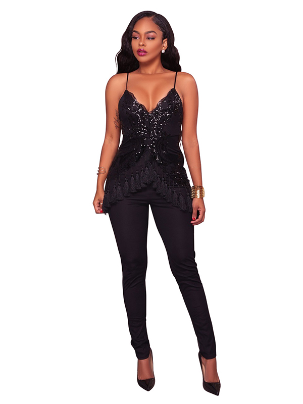 Black Fashion Sleeveless Regular Jumpsuits 