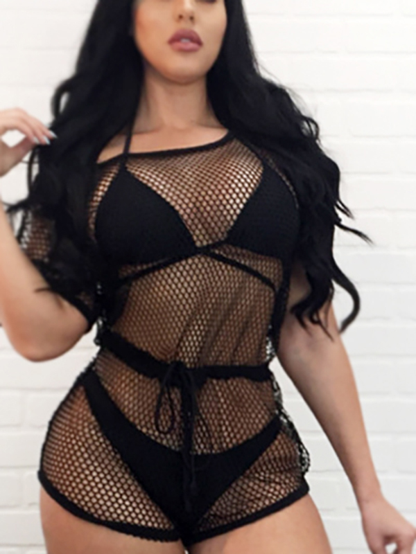 Black Gauze Solid Regular Jumpsuits