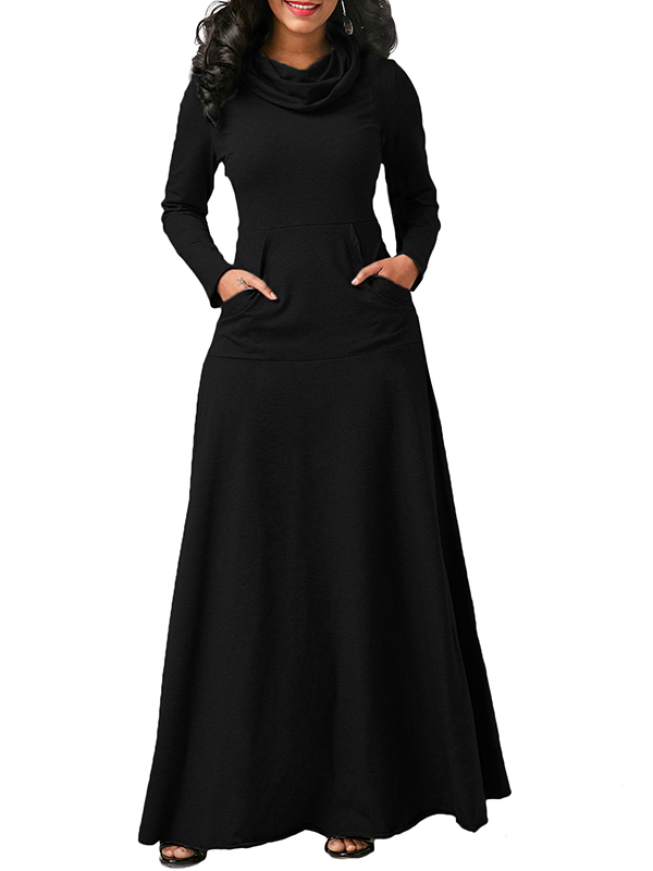 Black Long Sleeve Cowl Neck Maxi Dress