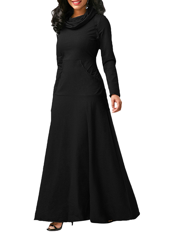 Black Long Sleeve Cowl Neck Maxi Dress