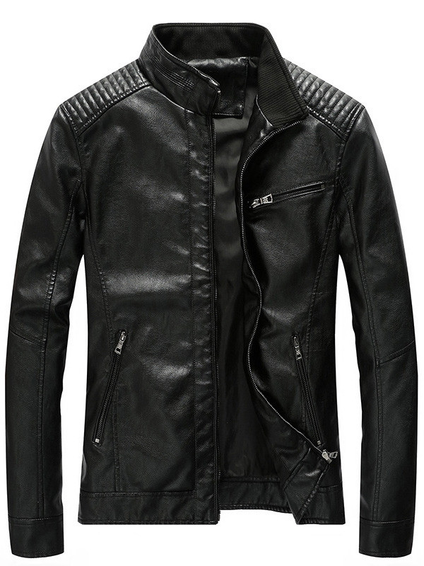 Black Mens Leather and Faux Leather Coat