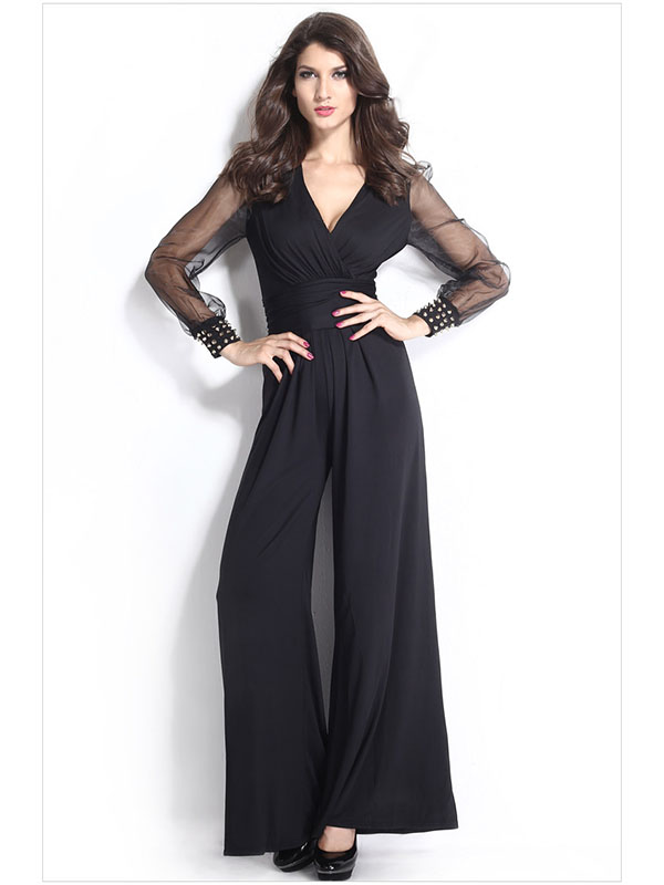 Black One Size Lace Long Sleeve Jumpsuit