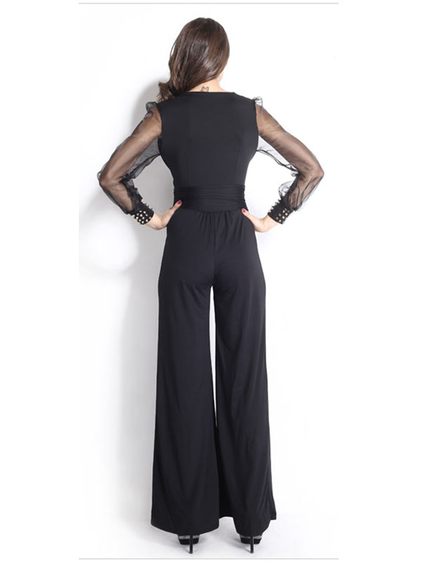 Black One Size Lace Long Sleeve Jumpsuit