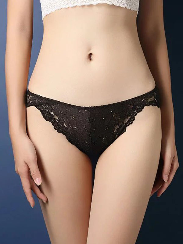 Black One Size Lace Patchwork Panties