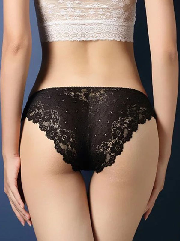 Black One Size Lace Patchwork Panties