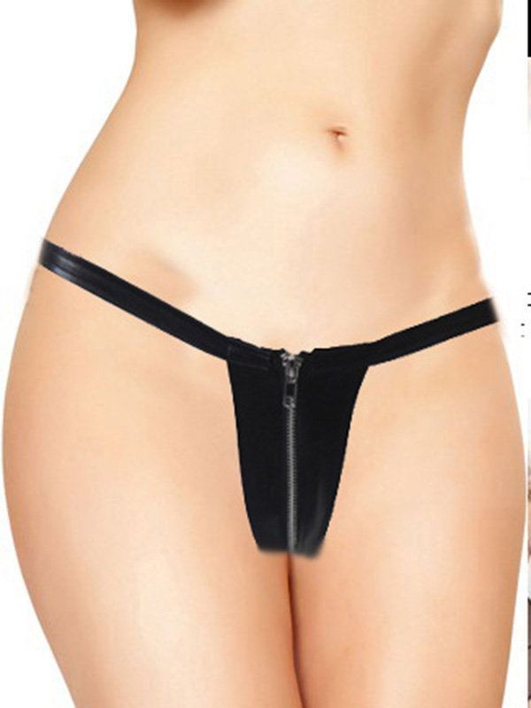 Black One Size Zipper Front G-String Panties