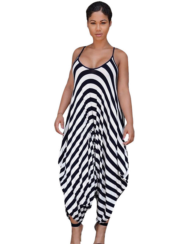 Black Qmilch Striped Loose Jumpsuits