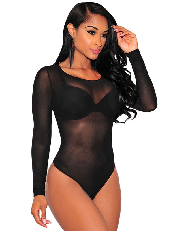 Black S-XL Sexy Women See-Through Bodysuit 