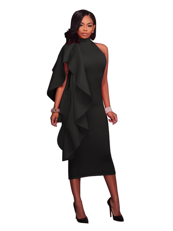 Black S-XXL Back Zipper Maxi Dress