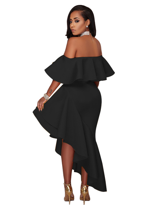Black S-XXL Sexy Bateau Neck Maxi Dress