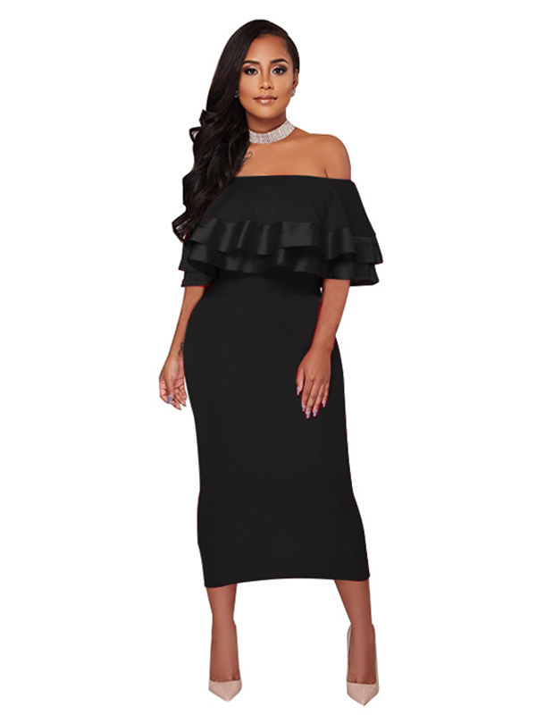 Black S-XXL Sexy Off Shoulder Maxi Dress