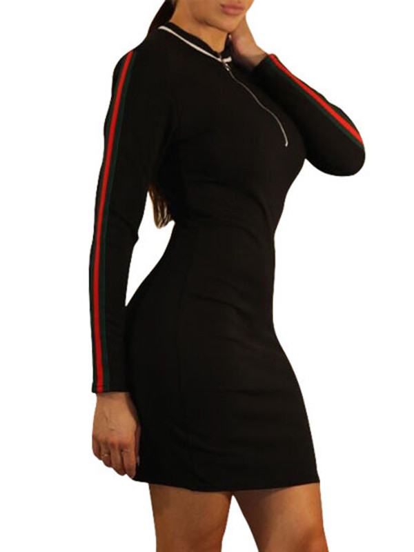 Black Sexy Round Neck Patchwork Mini Dress 