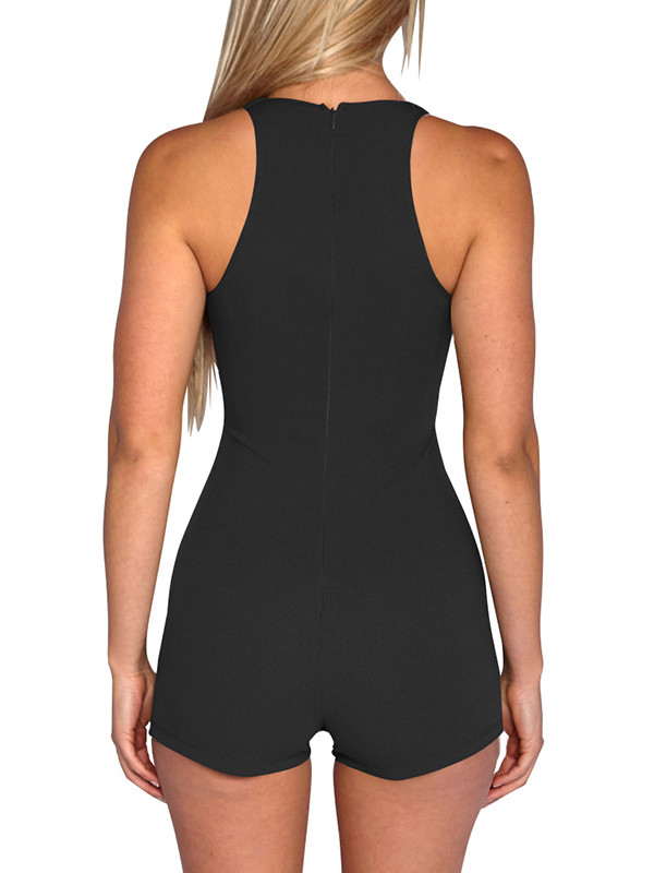 Black Sexy V Neck Lace-up Hollow-out Jumpsuits