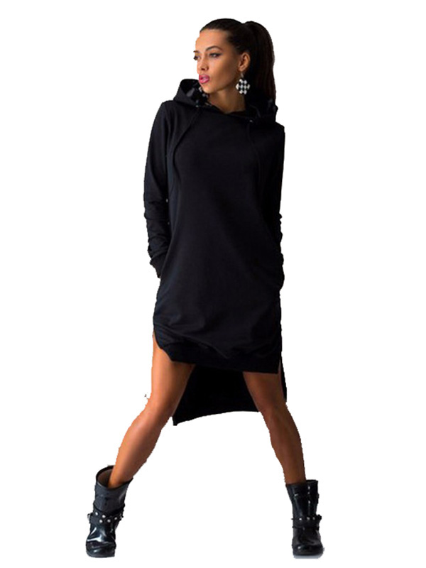 Black Side Split Asymmetrical Casual Dress
