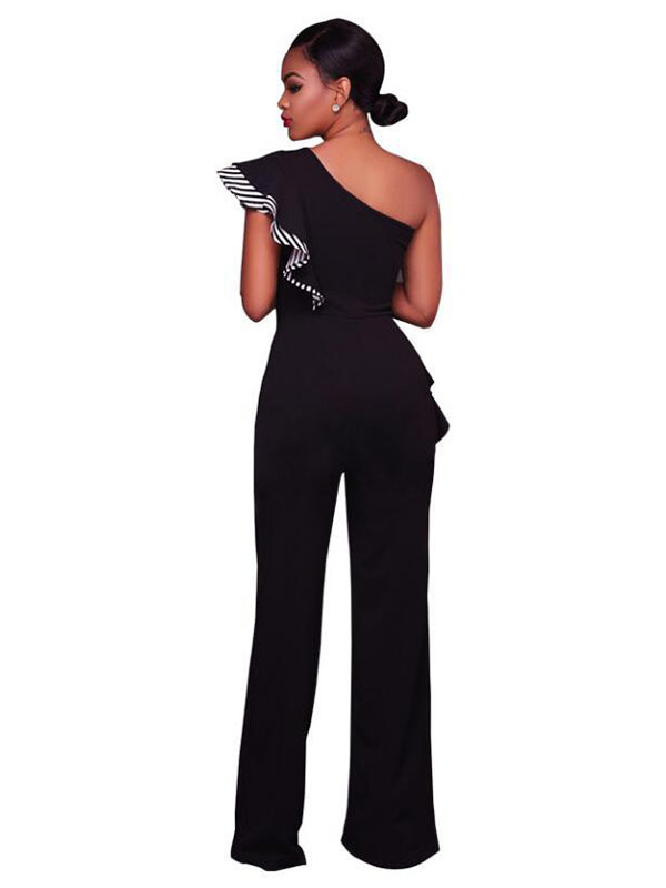 Black Stylish Asymmetrical Cotton One-piece Jumpsuits   