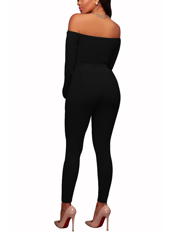 Black Stylish Dew Shoulder  One-piece Jumpsuits