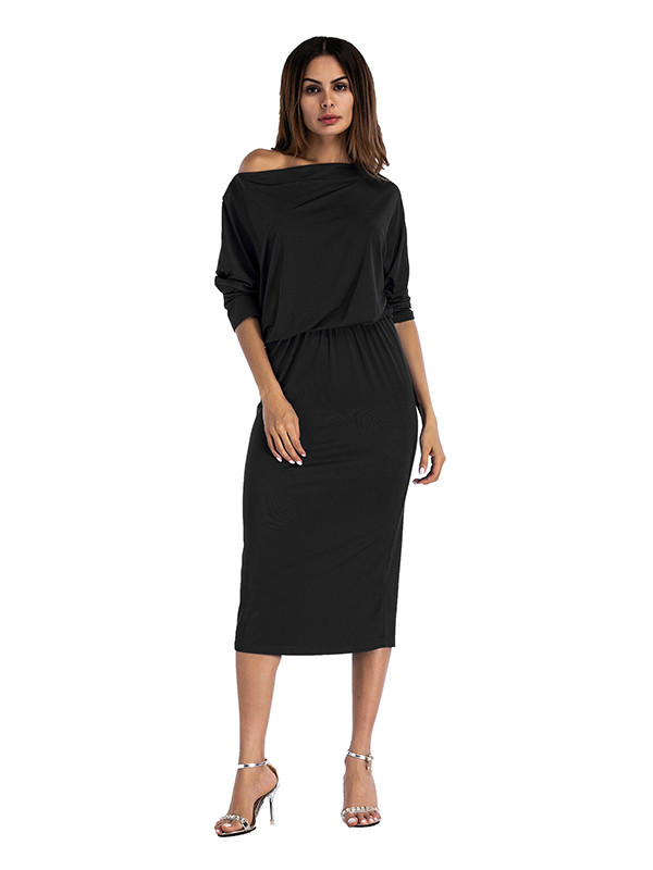 Black Stylish Dew Shoulder Asymmetrical  Dress