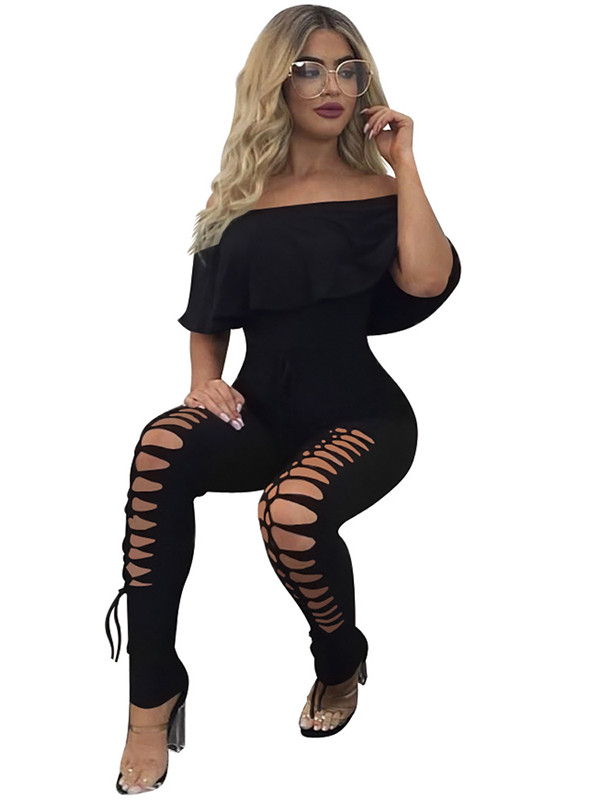 Black Trendy Hollow-out One-piece Jumpsuits 
