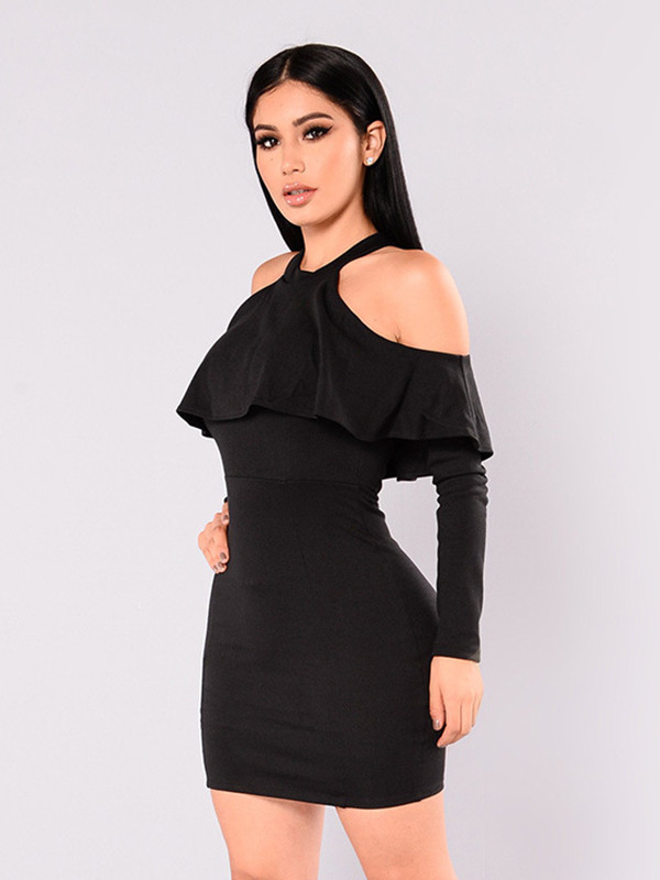 Black Trendy Hollow-out Sheath Mini Dress    